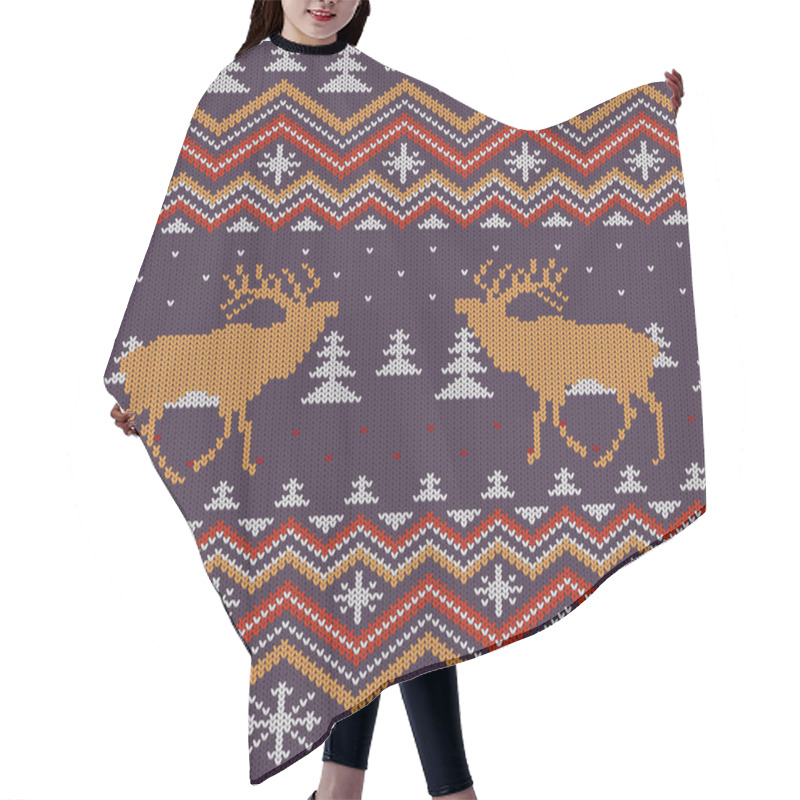 Personality  Christmas Winter Knitted Woolen Seamless Pattern With Red Deer In Snow-covered Spruce Forest Hair Cutting Cape