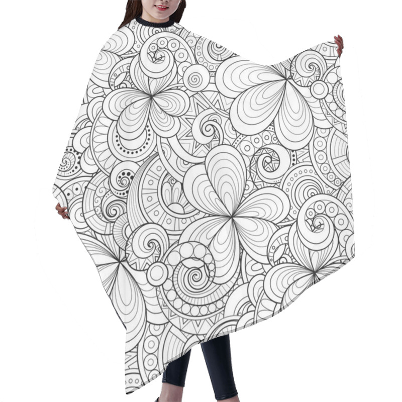 Personality  Monochrome Seamless Pattern With Floral Motifs, Vector, Illustration Hair Cutting Cape