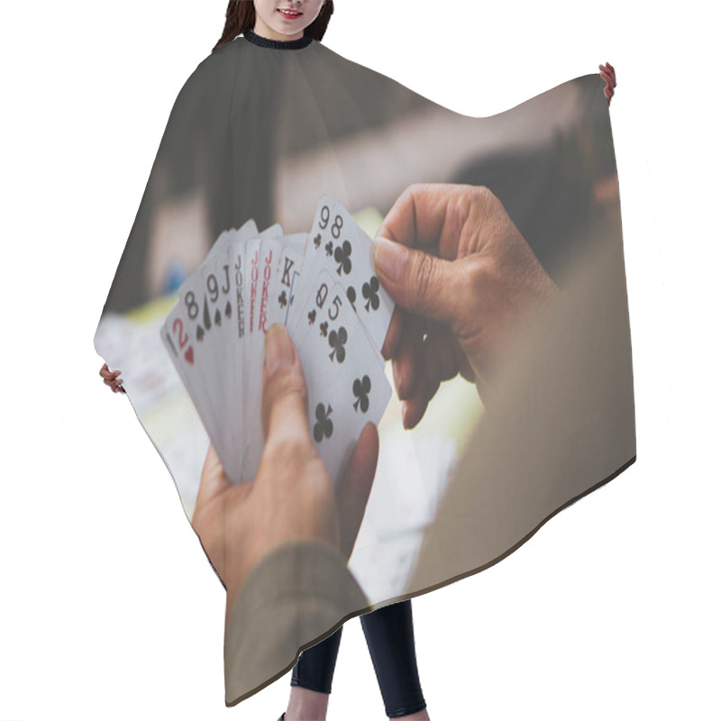 Personality  Closeup, People Playing Card Game Hair Cutting Cape