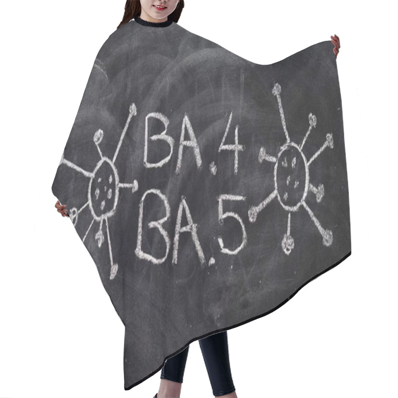 Personality  Variant Of Covid 19 Virus, Omicron BA. 4 And BA. 5, Hand Drawn On A Blackboard With Chalk Hair Cutting Cape