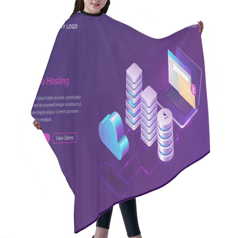 Personality  Web Hosting, Isometric Concept Web Banner Hair Cutting Cape