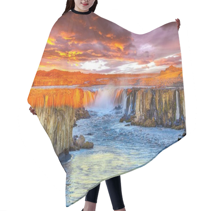 Personality  Dramatic Sunset View Of Fantastic Waterfall And Cascades Of Self Hair Cutting Cape