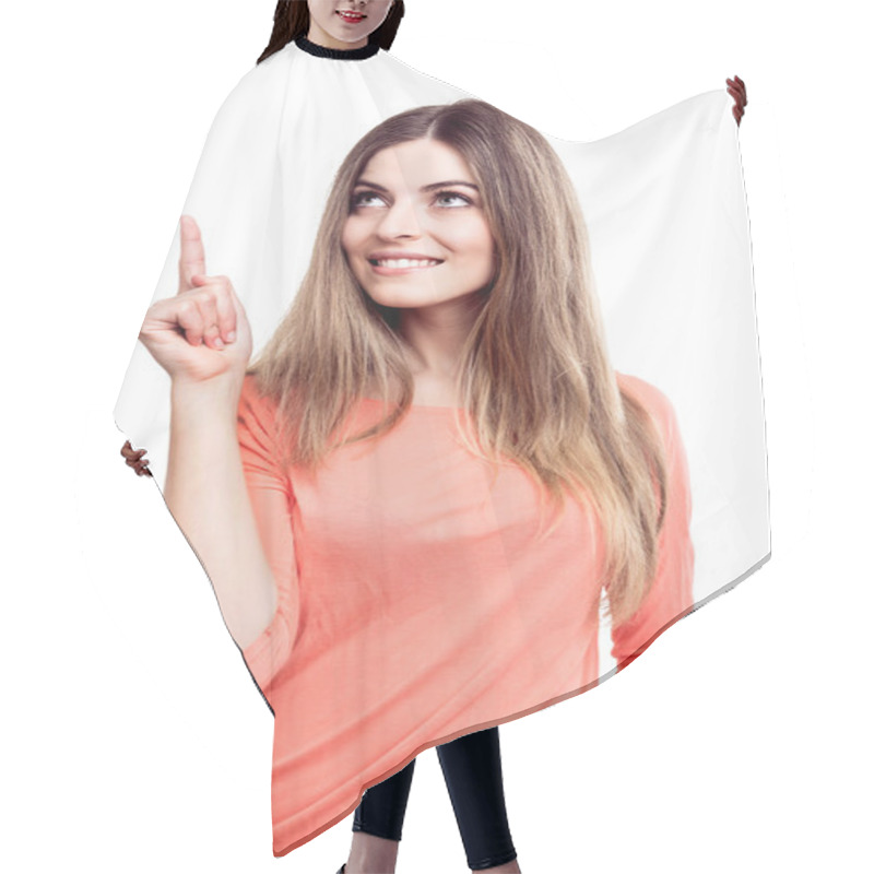 Personality  Woman Pointing Up Hair Cutting Cape