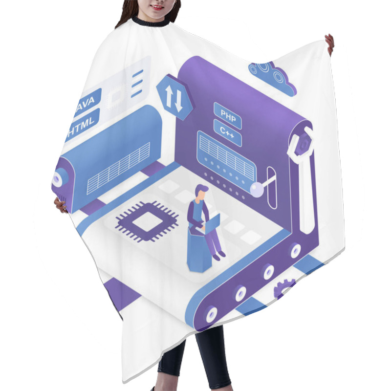 Personality  Programming Isometric Vector Illustration Hair Cutting Cape