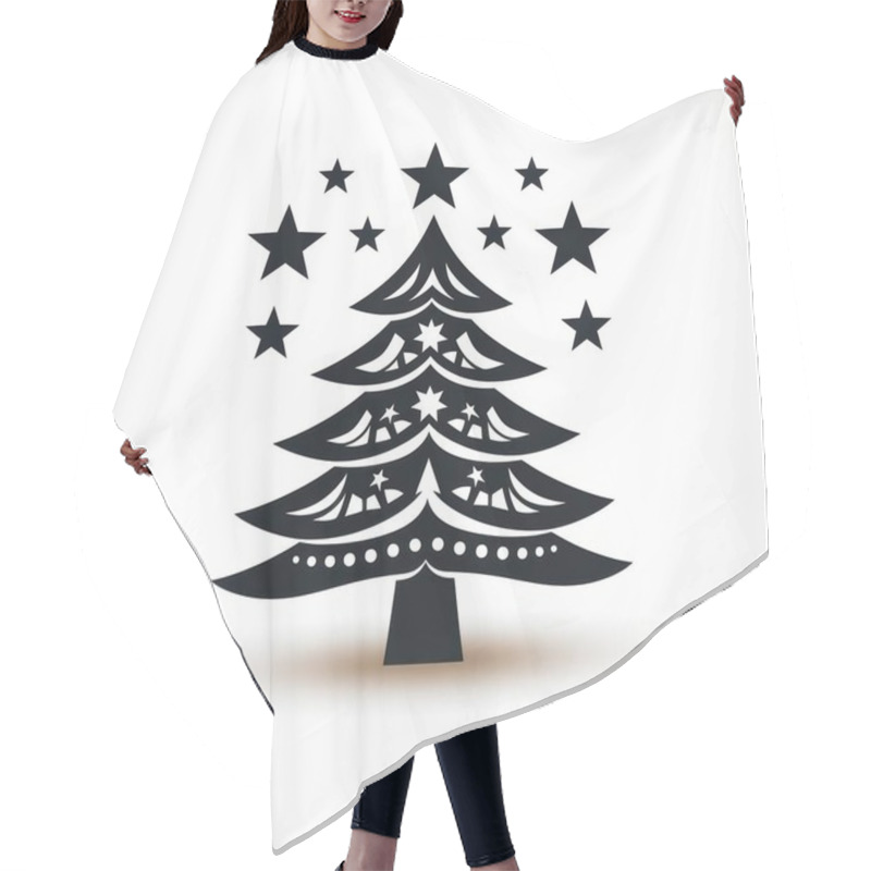 Personality  Stylized Black Christmas Tree With Stars, Perfect For Holiday Graphics. Hair Cutting Cape