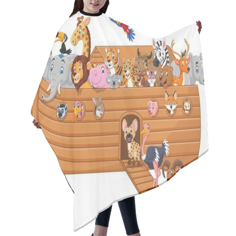 Personality  Vector Illustration Of Cartoon Noah Ark With Animals Hair Cutting Cape