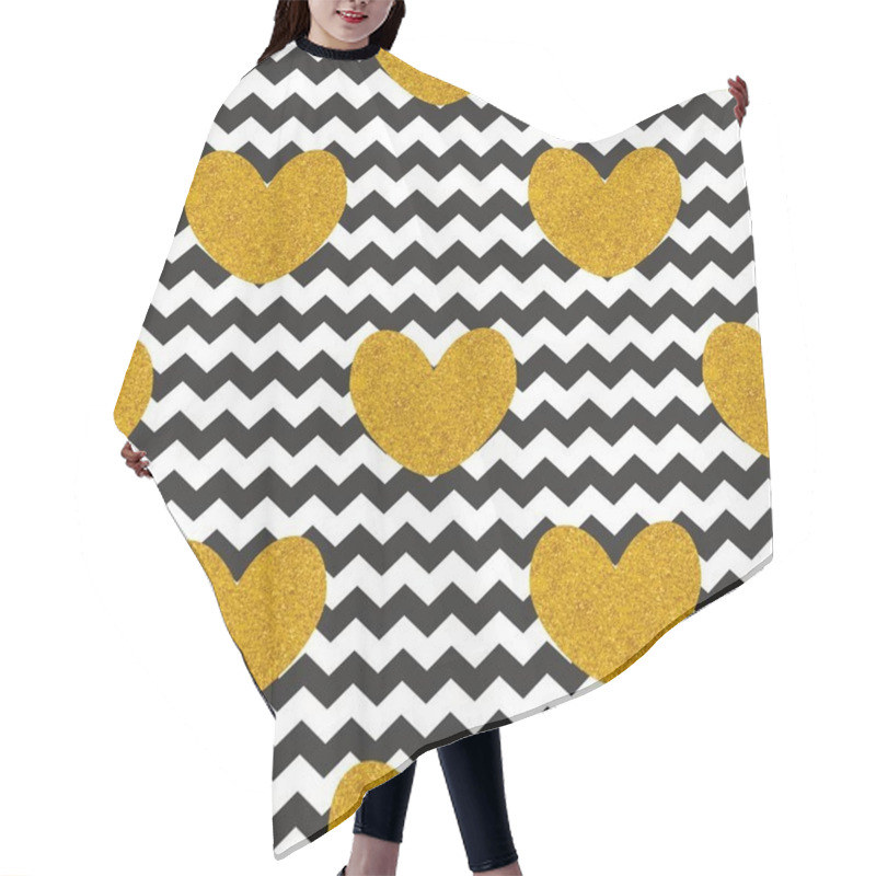 Personality  Tile Vector Pattern With Golden Hearts And Black And White Zig Zag Background Hair Cutting Cape