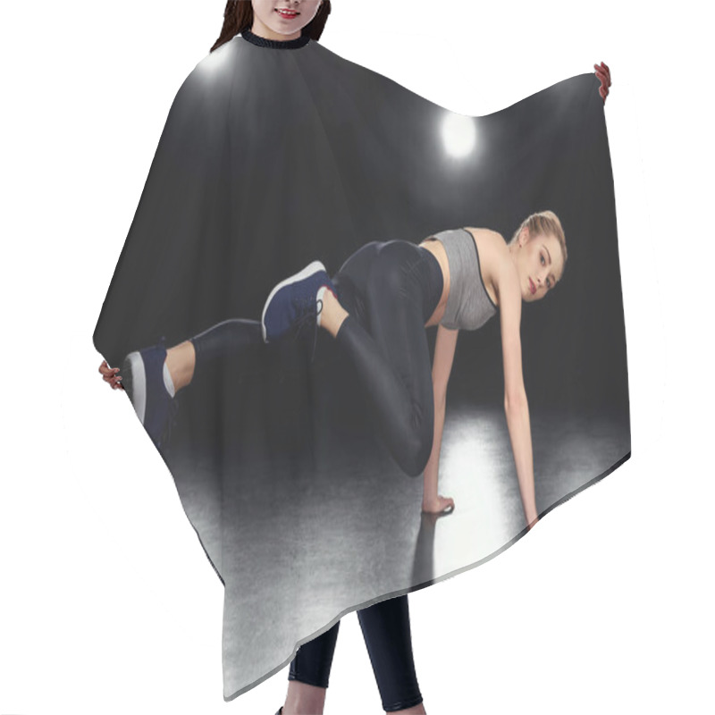 Personality  Sportswoman In Plank Position Hair Cutting Cape