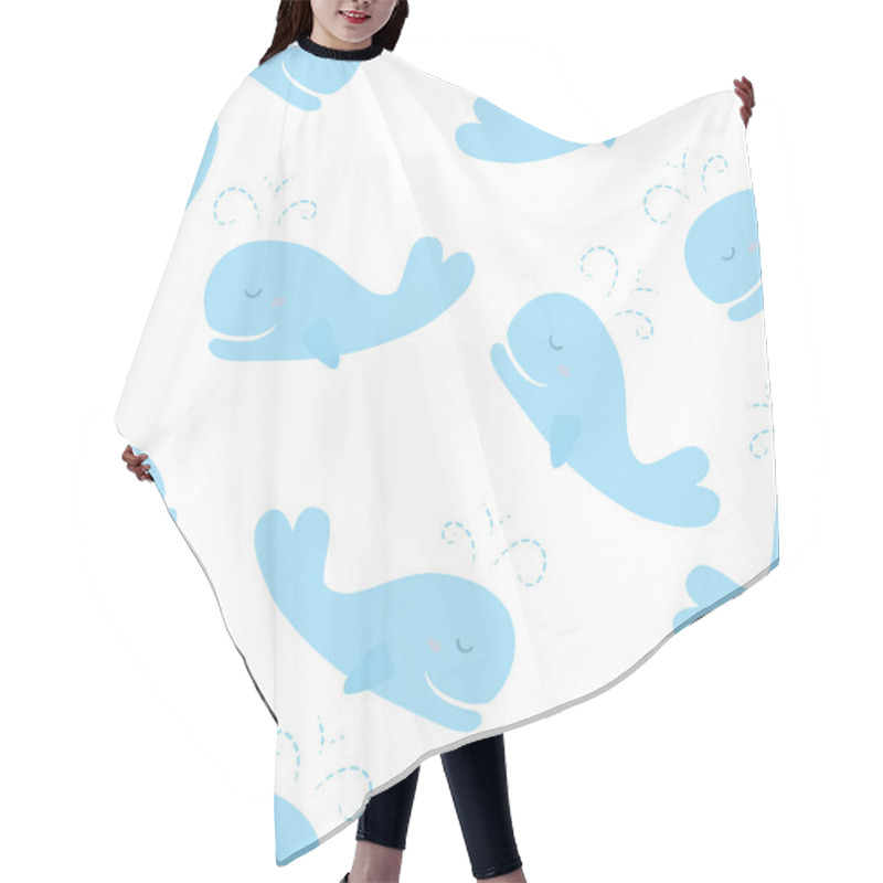 Personality  Cute Background With Cartoon Blue Whales. Baby Shower Design. Seamless Pattern Can Be Used For Wallpapers, Pattern Fills, Surface Textures Hair Cutting Cape