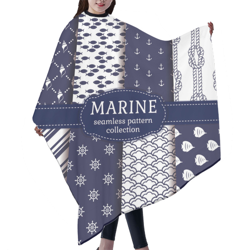 Personality  Sea And Nautical Seamless Patterns Set.  Hair Cutting Cape