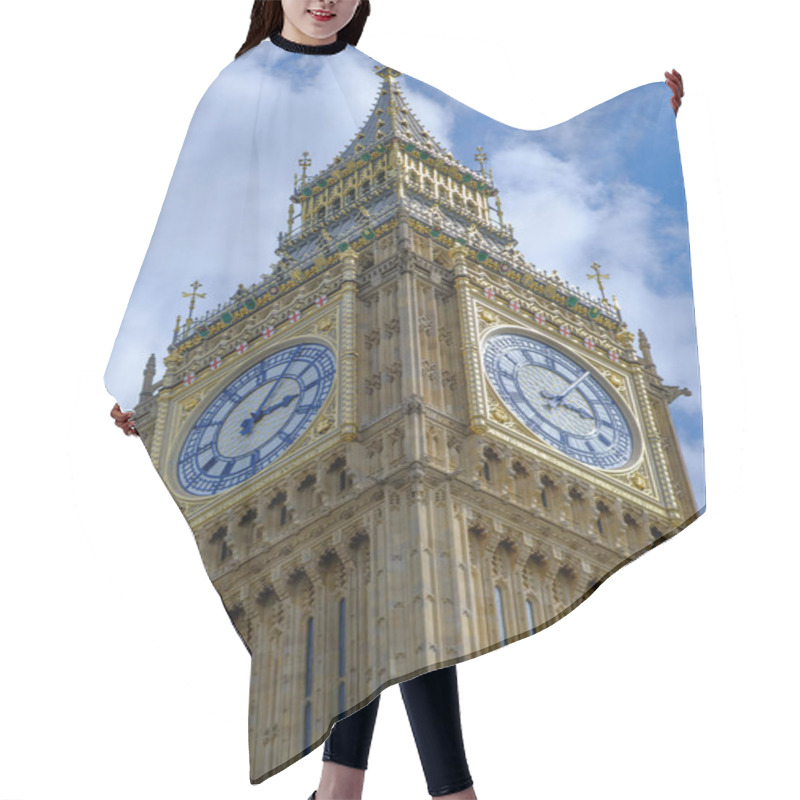 Personality  Big Ben Clock Set Against Partially Cloudy Blue Sky. Landmark Of London. Hair Cutting Cape