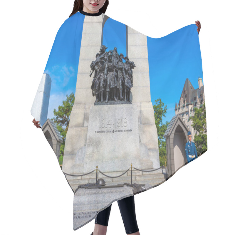 Personality  OTTAWA, CANADA - APRIL 2, 2020: Guards  and The National War Memorial in Ottawa in a sunny day, Canada hair cutting cape