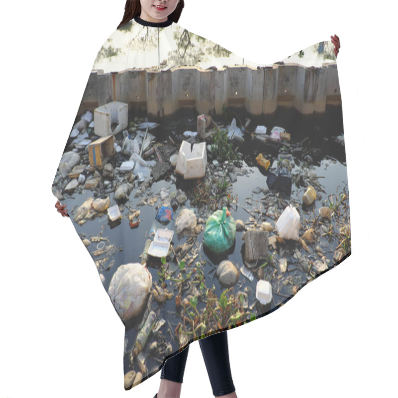 Personality  Pollution River From Litter At Ho Chi Minh City, Viet Nam, Trash Hair Cutting Cape