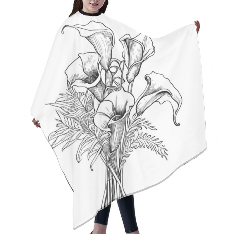 Personality  Bouquet Of Calla Lilies Sketch Hand Drawn Vector Illustration. Hair Cutting Cape