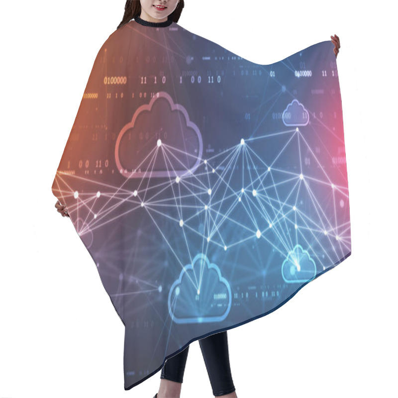 Personality  2d Illustration Of Cloud Computing, Digital Cloud Computing Concept Background. Cyber Technology, Internet Data Storage, Database And Mobile Server Concept Hair Cutting Cape