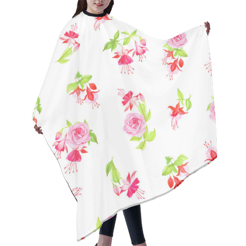 Personality  Blooming Fuchsia And Roses Seamless Vector Print Hair Cutting Cape