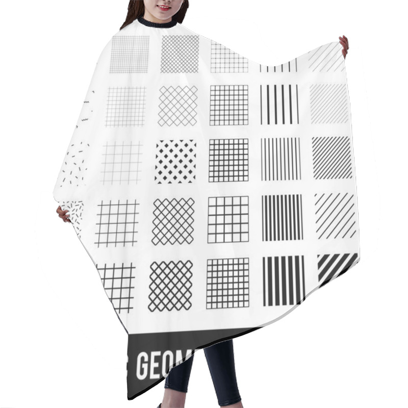 Personality  Set Of Basic Geometric Patterns. Memphis Style. Black And White. Hair Cutting Cape