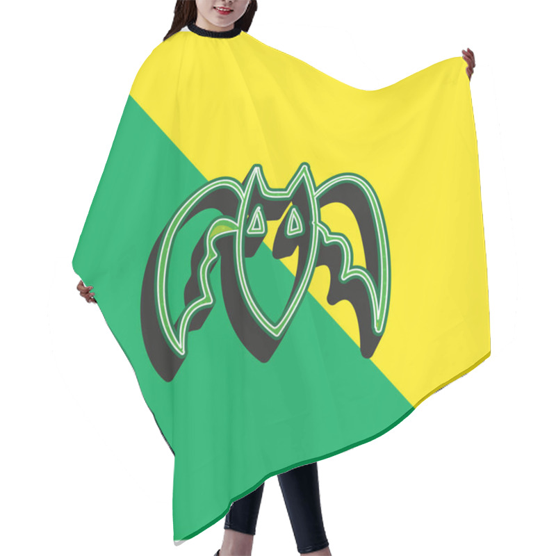 Personality  Bat Outline Green And Yellow Modern 3d Vector Icon Logo Hair Cutting Cape