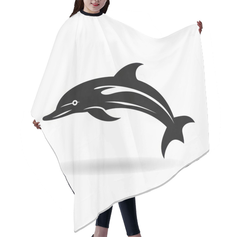 Personality  Stylized Black Dolphin Icon Leaping Gracefully Against A Clean White Background. Hair Cutting Cape