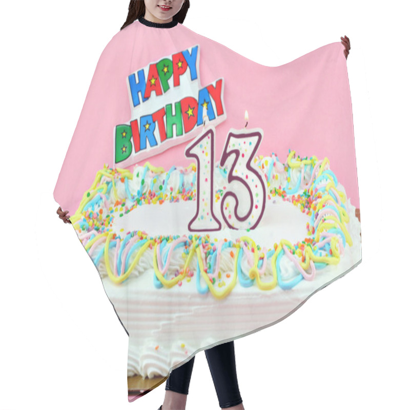 Personality  Birthday Cake With Number 13 Lit Candles Hair Cutting Cape