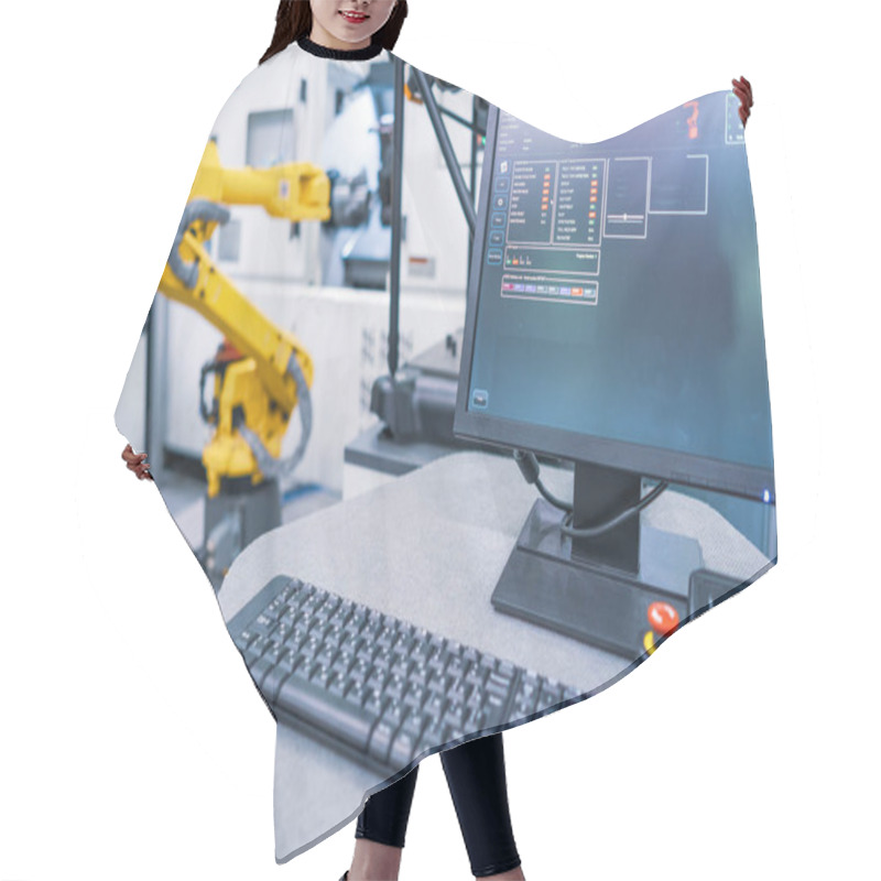 Personality  Robotic Arm Production Lines Modern Industrial Technology. Automated Production Cell. Hair Cutting Cape