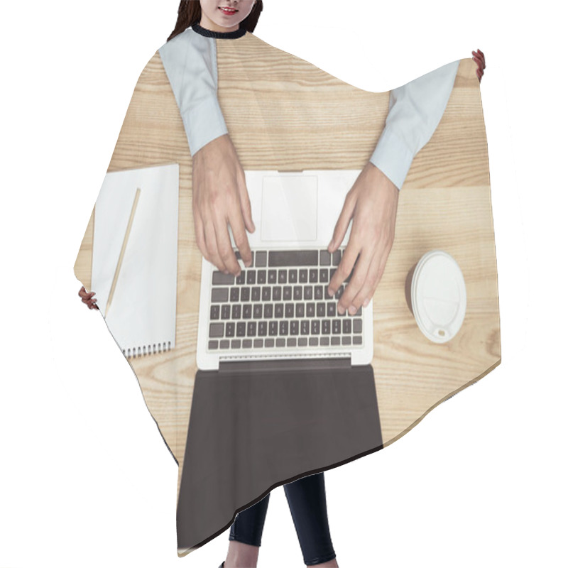 Personality  Businessman Working With Laptop   Hair Cutting Cape