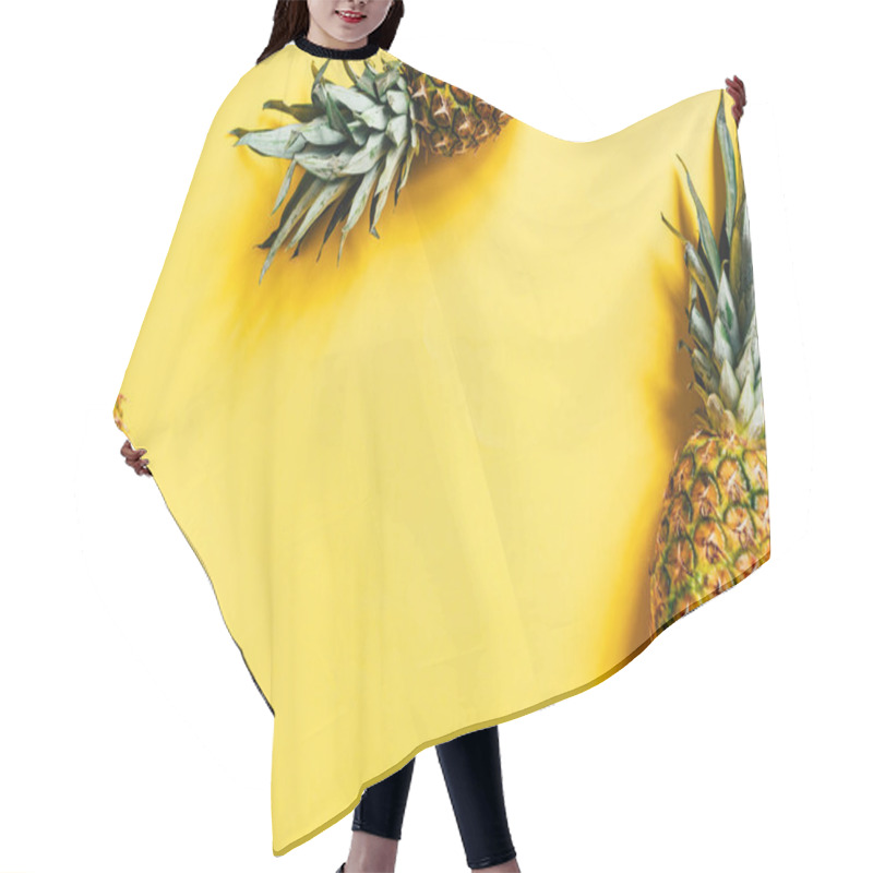 Personality  Top View Of Fresh Tasty Pineapples On Yellow Background Hair Cutting Cape