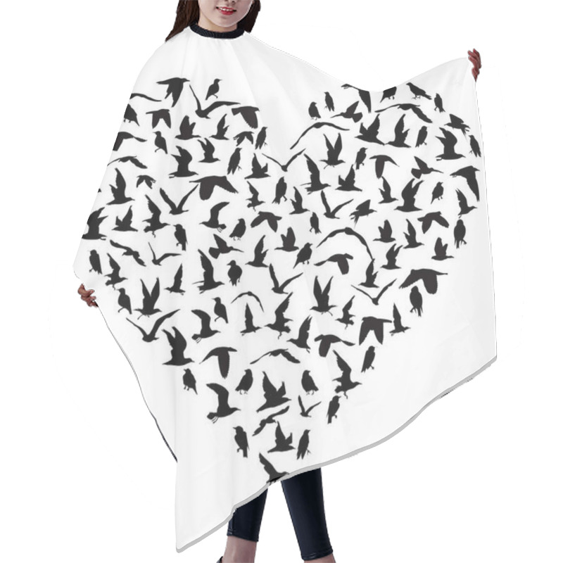 Personality  I Love Birds Concept With Silhouettes Of Birds In Heart Shape Hair Cutting Cape