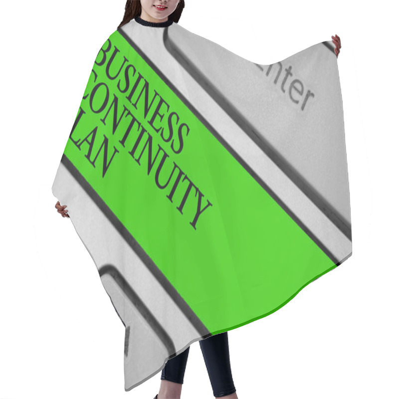 Personality  Conceptual Hand Writing Showing Business Continuity Plan. Business Photo Showcasing Creating Systems Prevention Deal Potential Threats Keyboard Green Key Computer Computing Reflection Document Hair Cutting Cape