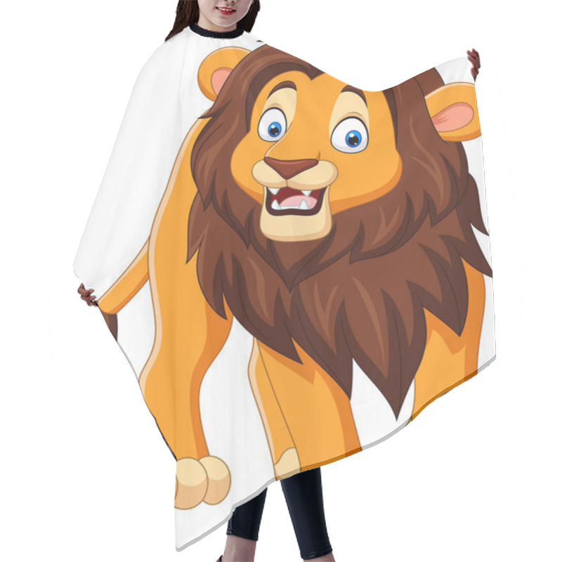 Personality  Vector Illustration Of Cartoon Happy Lion Isolated On White Background Hair Cutting Cape