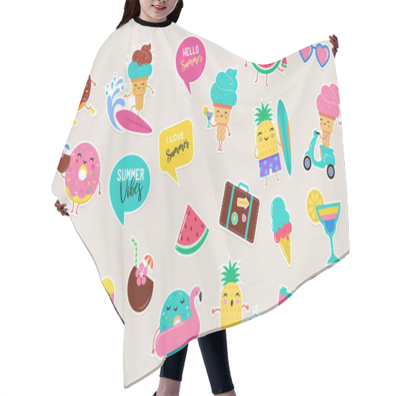 Personality  Sweet Summer - Cute Ice Cream, Watermelon And Donuts Sticker Illustrations, Vector Design Hair Cutting Cape