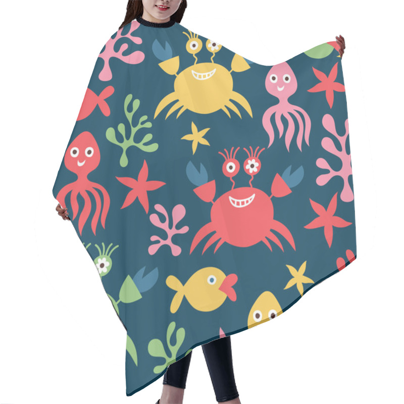 Personality  Seamless Pattern With Cute Crabs And Octopuses Hair Cutting Cape