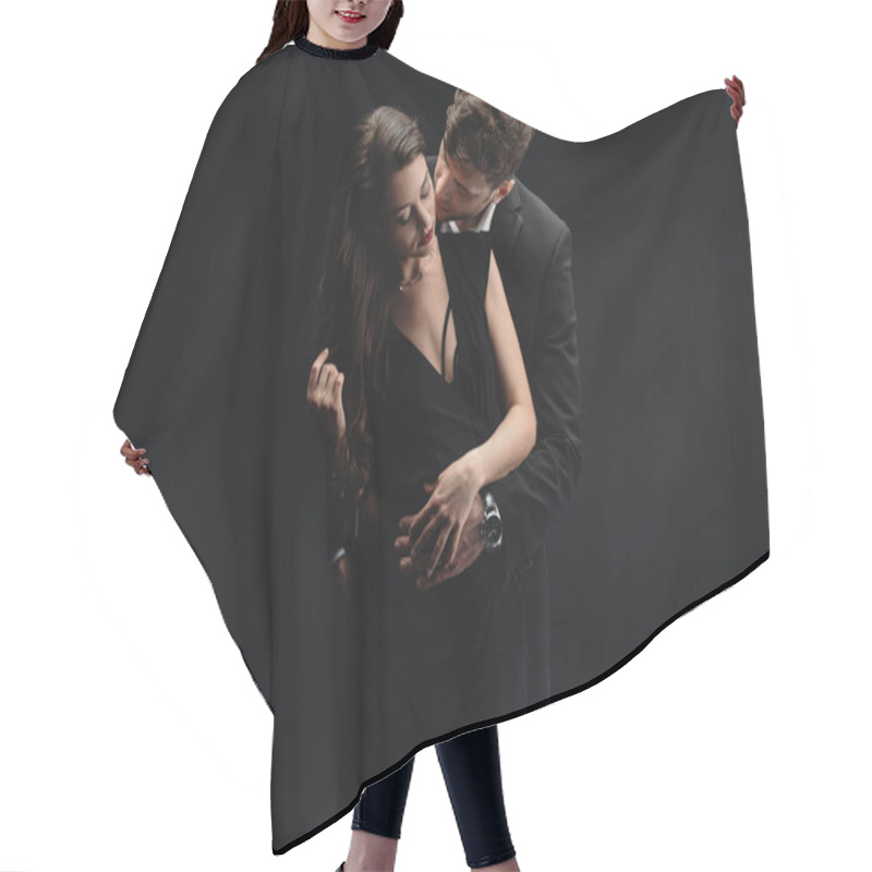 Personality  Passionate Young Couple In Formal Wear Kissing Isolated On Black Hair Cutting Cape