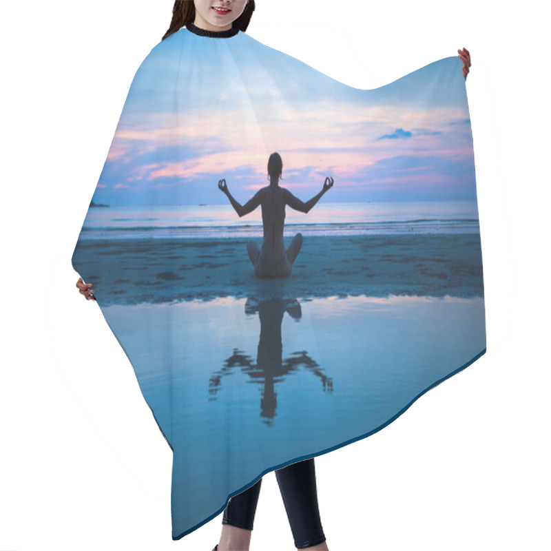 Personality  Woman Practicing Yoga On The Beach Hair Cutting Cape