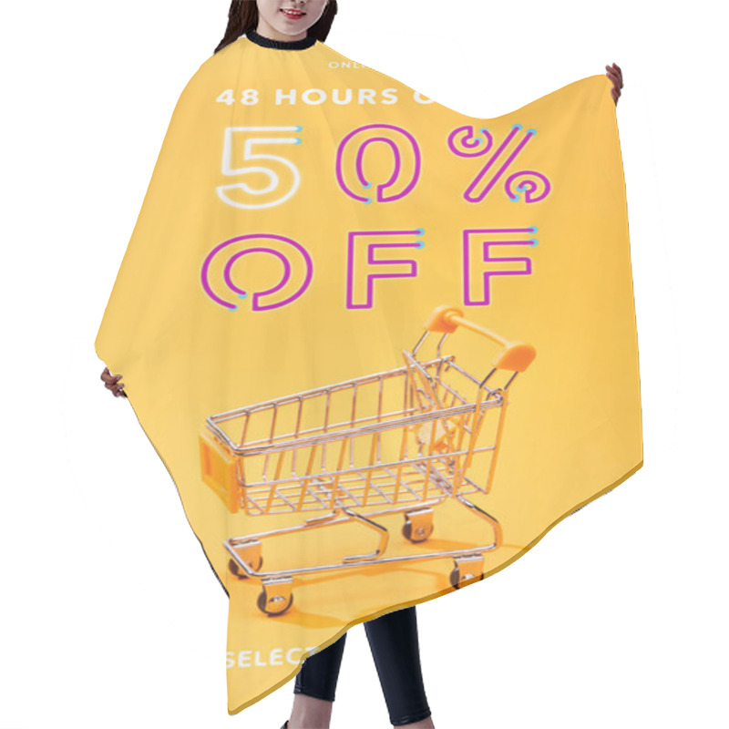 Personality  Empty Small Shopping Cart On Bright Orange Background With 48 Hours Only 50 Percent Off Illustration Hair Cutting Cape