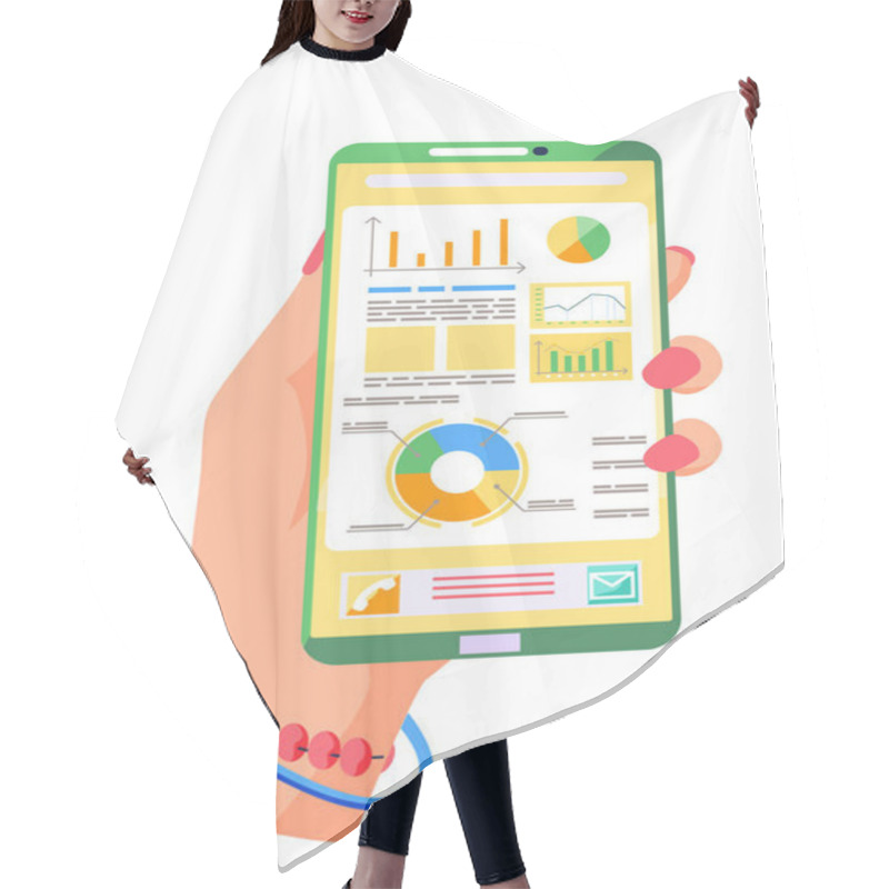 Personality  Flip Chart With Graph And Diagram. Analytical Phone In Female Hands. Business Presentation Concept Hair Cutting Cape