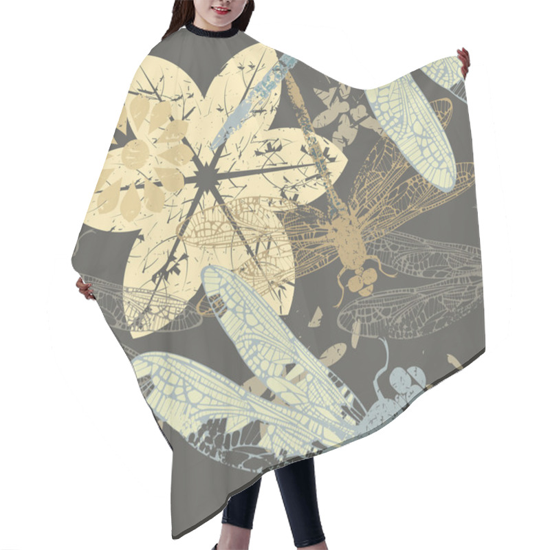 Personality  Seamless Autumn Pattern With Flowers And Dragonfly's Hair Cutting Cape