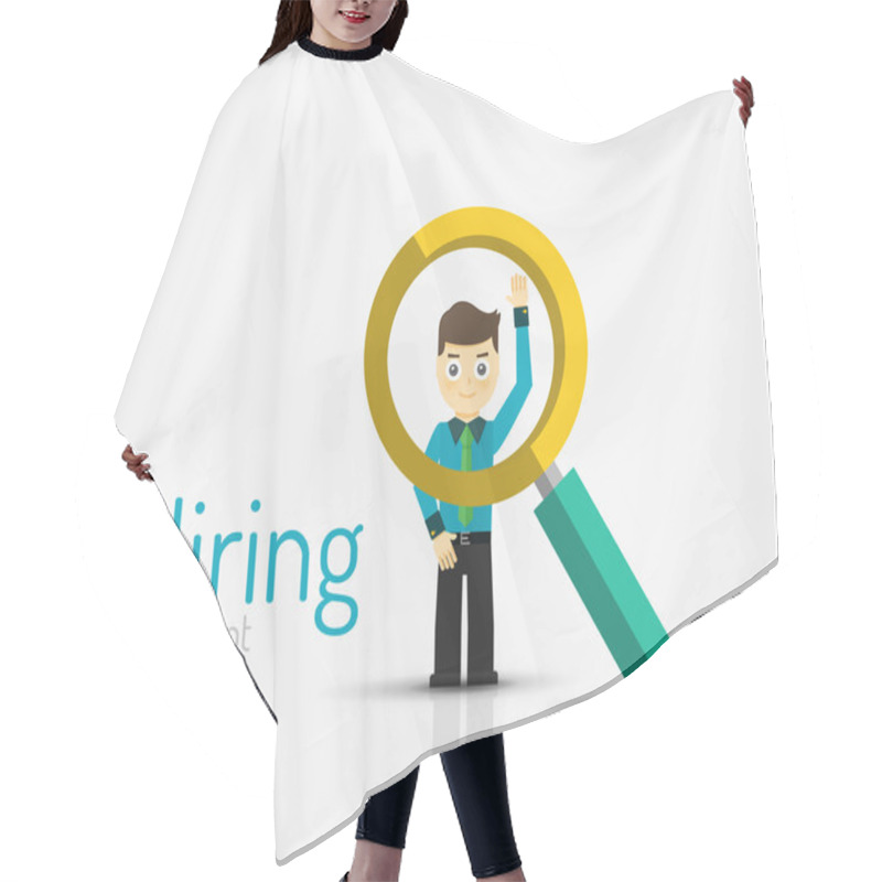 Personality  Hiring Flat Design Concept. Man And Magnifying Glass Hair Cutting Cape