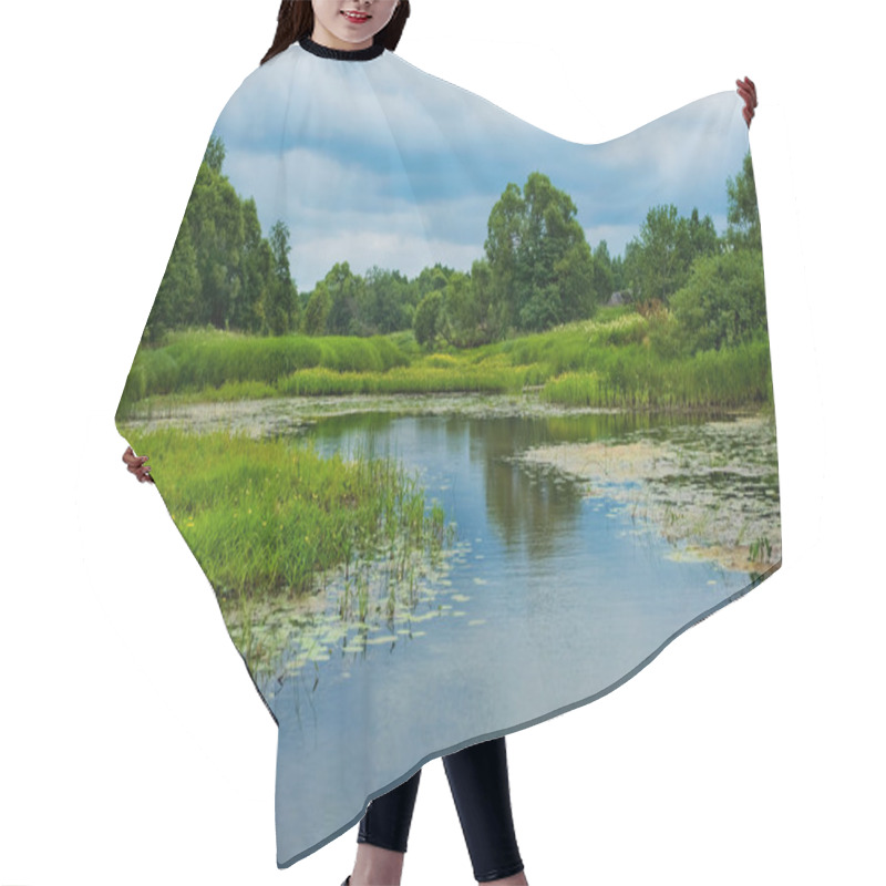 Personality  Landscape. River, Trees, Sky. Hair Cutting Cape