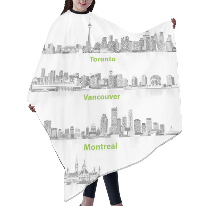 Personality  Illustrations Of Canadian Urban City Skylines In Grey Scales On White Background Hair Cutting Cape