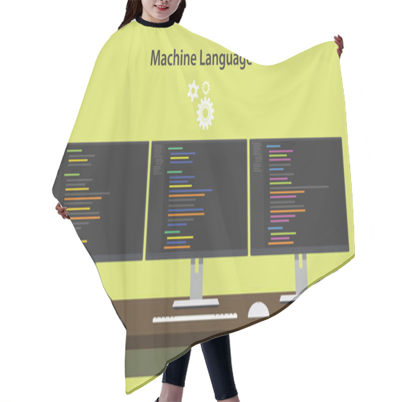 Personality  Machine Learning Concept Vector Illustration With Three Monitors On Top Of Table Hair Cutting Cape