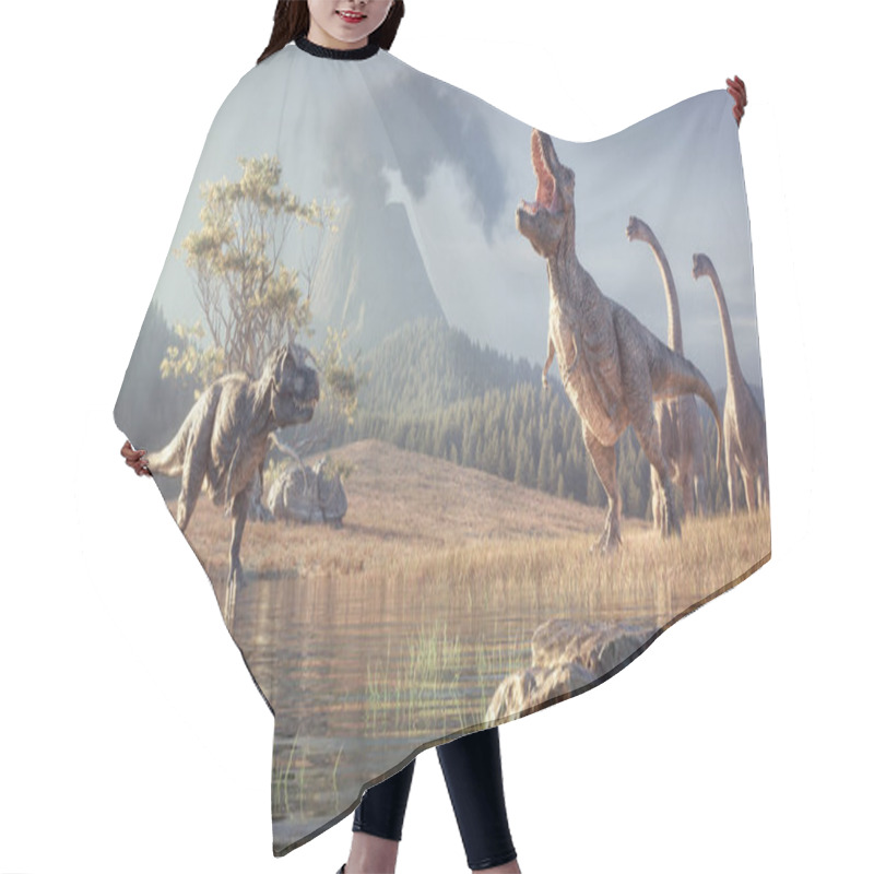 Personality  3d Render Dinosaur. This Is A 3d Render Illustration. Hair Cutting Cape