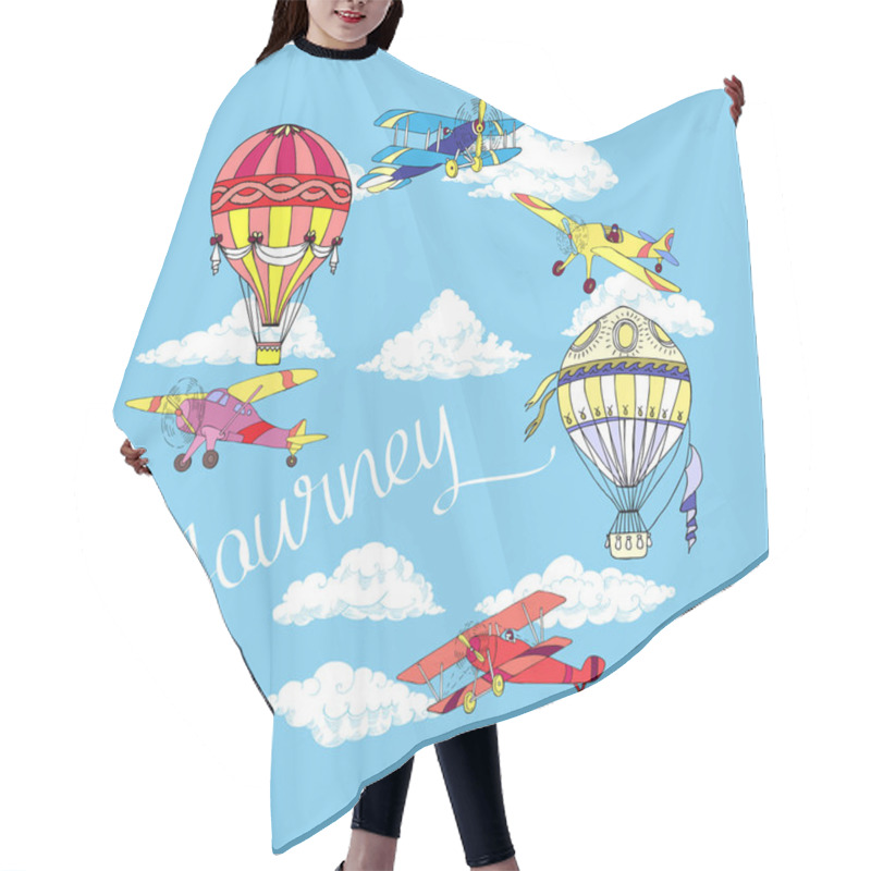 Personality  Background With Airplanes And Hot Air Balloons Hair Cutting Cape