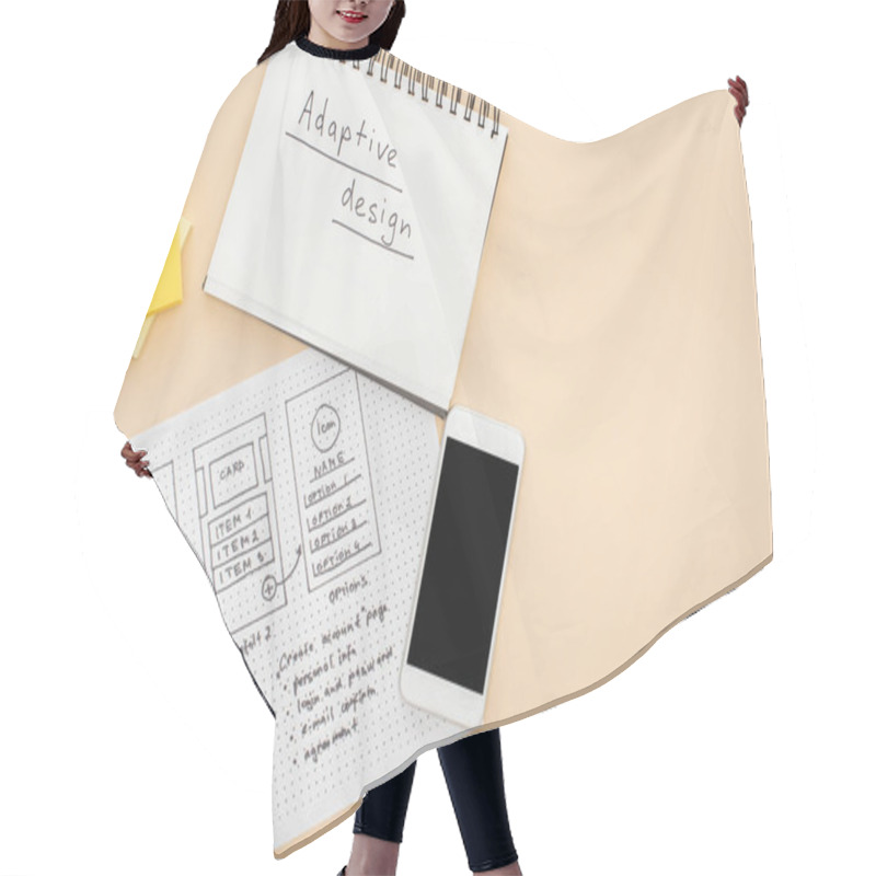 Personality  Top View Of Smartphone Near Website Design Template And Notebook With Adaptive Design Lettering On Beige Background Hair Cutting Cape