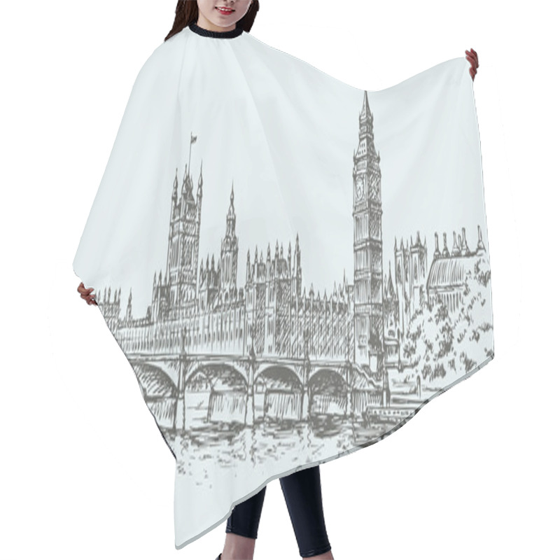 Personality  Big Ben. Vector Drawing Hair Cutting Cape