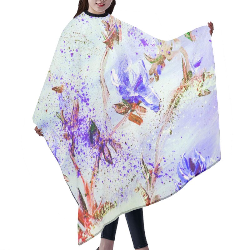 Personality  Hand Painted Blue Flowers Hair Cutting Cape