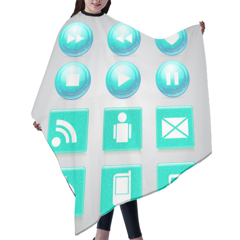 Personality  Glossy Media Buttons. Vector Hair Cutting Cape