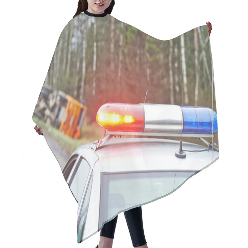 Personality  Police Car With A Flasher At Lorry Crash Hair Cutting Cape