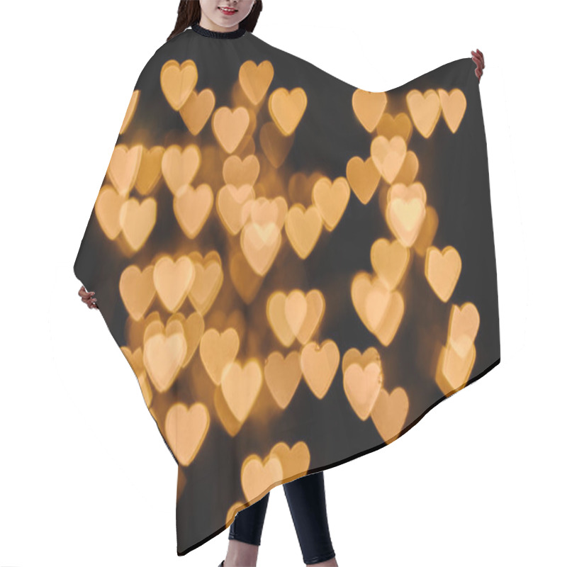 Personality  Golden Hearts Bokeh Lights On Black Backdrop Hair Cutting Cape