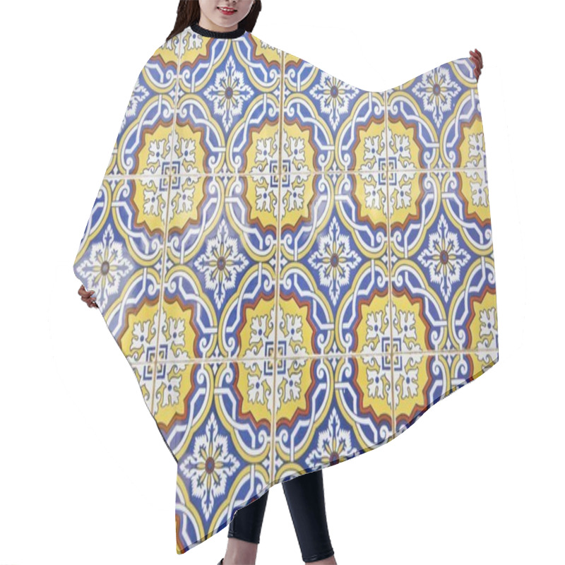 Personality  Tile Pattern In Blue, Yellow And White In Portugal Hair Cutting Cape